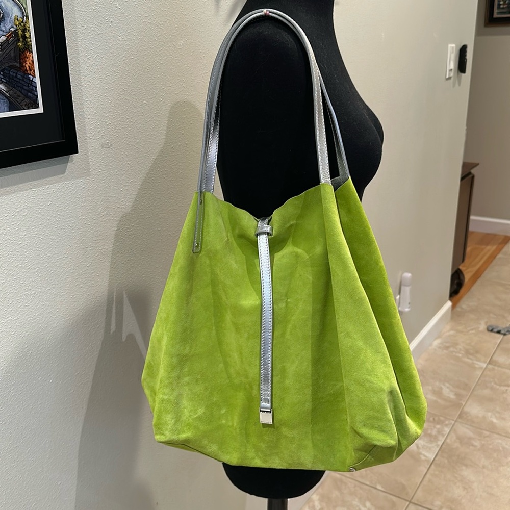 Tiffany & co large reversible tote. RARE Lime green and silver. EUC